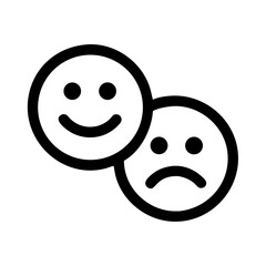 Vector art of two contrasting smiley faces, one happy and one sad, representing duality of emotion
