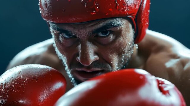 Intense boxing training session featuring a skilled athlete in red gloves