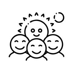 Vector art of happy group of people with a sun icon, representing joy, community, and positivity