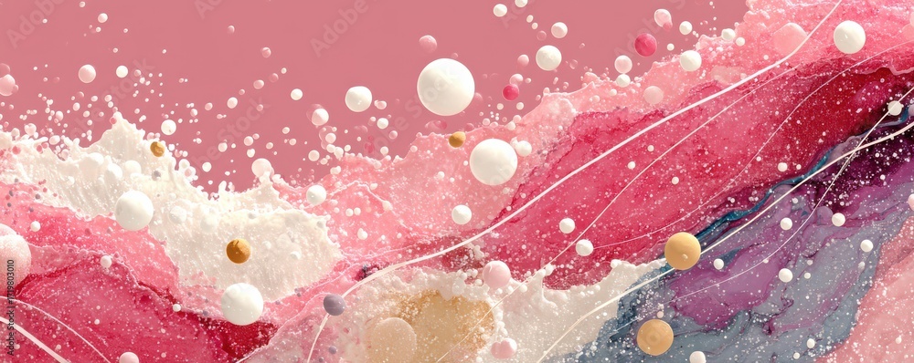 Poster abstract pink artistic background with flowing patterns and round textured elements