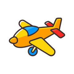 Vector art of a simple, colorful cartoon illustration of a yellow airplane with red accents and a blue canopy, isolated on a