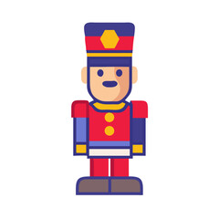 Vector art of flat design illustration of a toy soldier in a red uniform with a blue hat