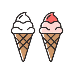 Vector art of two delicious ice cream cones, one vanilla and one strawberry
