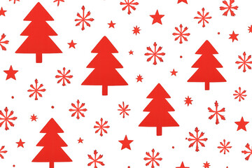 Fototapeta premium Red christmas tree, snowflake, and star seamless pattern on transparent background, holiday season repeating design