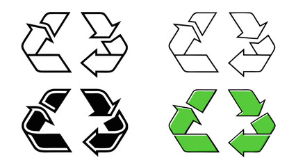 Recycling symbol icons in different styles and colors