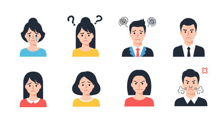 Fototapeta premium A collection of diverse human faces displaying various negative emotions and expressions.