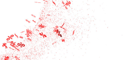 Fototapeta premium Abstract background with exploding red percentage symbols. Perfect for sales, discounts, promotions.