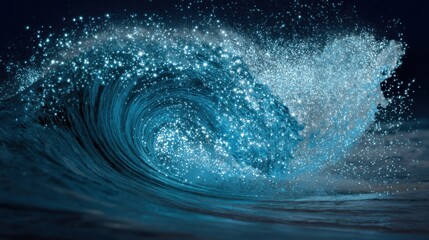 sparkling ocean wave at night