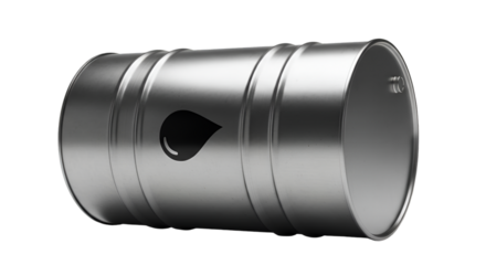 Silver Oil Barrel with Black Drop Icon on Black Background