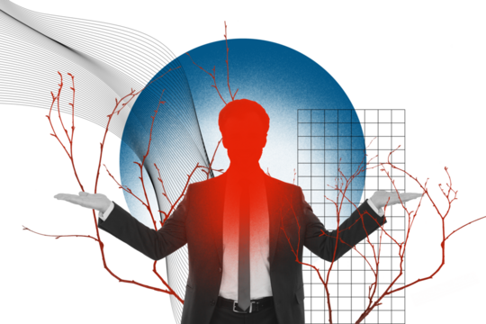 Creative collage photo young businessman incognito face two hands select decide choose side mental issues overwhelming work nervous system