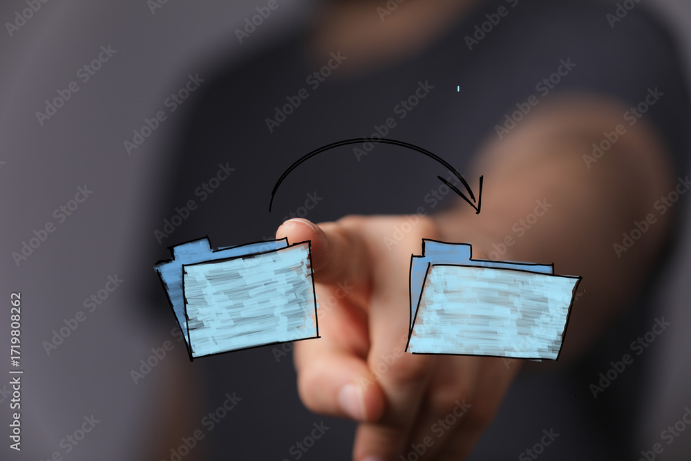 Aufkleber conceptual image of data transfer, file sharing, online storage, cloud computing, digital workflow, 