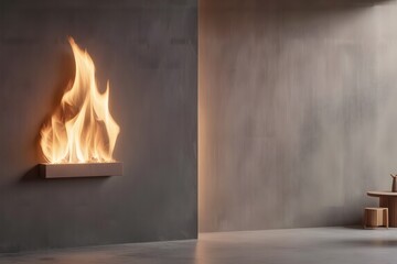 Square burning fire flame icon on the left, with clear copy space on the right, in pure white tones, emphasizing clean, minimal design suitable for UI assets.