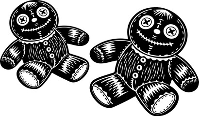 Vintage Toy Doll Illustration in Black and White