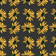 Yellow flower in pattern on grey background