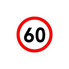 Circular road sign with a bold red border and the number sixty, symbolizing a vital speed restriction for traffic management and promoting driver safety