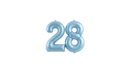 Light Blue Number Twenty-Eight 28 Foil Balloon on Transparent Background