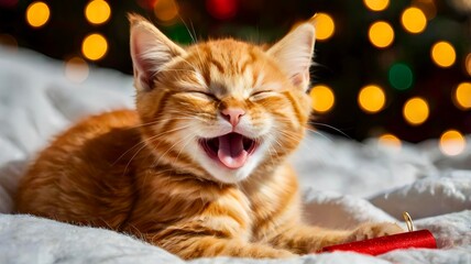 The yawning red kitten