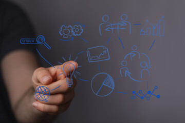 Visual concept of strategic planning, innovation, teamwork, and business growth. Ideal for marketing and business presentations.