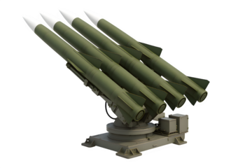 Professional 3D Render of Surface-to-Air Missile System on Rotating Launcher Transparent PNG