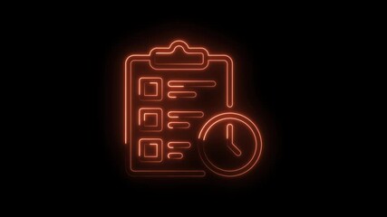 Glowing neon deadline icon animated on a black background time management concept
