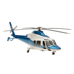 Sleek white and blue helicopter isolated against a transparent background showcasing modern aviation design