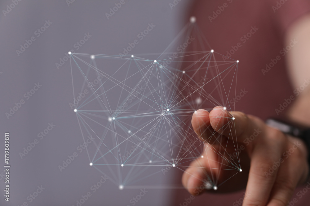 Aufkleber abstract image of hand interacting with a digital network. perfect for technology, connection, and g