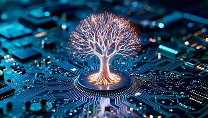 a microchip on which a tree grows, the evolution of technology