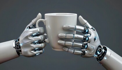 two mechanized hands hold a cup