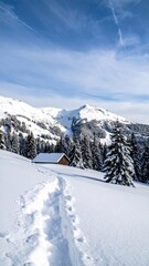 Snowy Mountain Cabin Winter Landscape