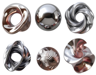  Firefly_PNG Abstract metallic 3D shapes collection, element set on transparent background