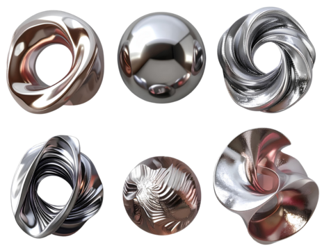  Firefly_PNG Abstract metallic 3D shapes collection, element set on transparent background