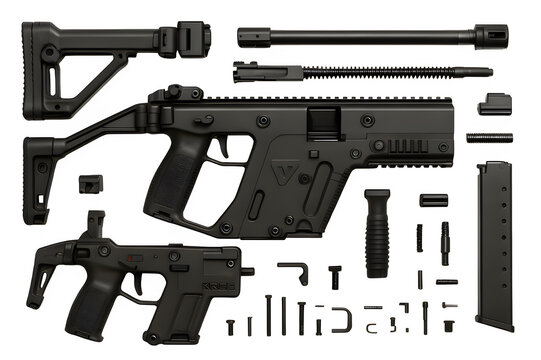 Disassembled KRISS Vector Firearm Flat Lay Transparent PNG