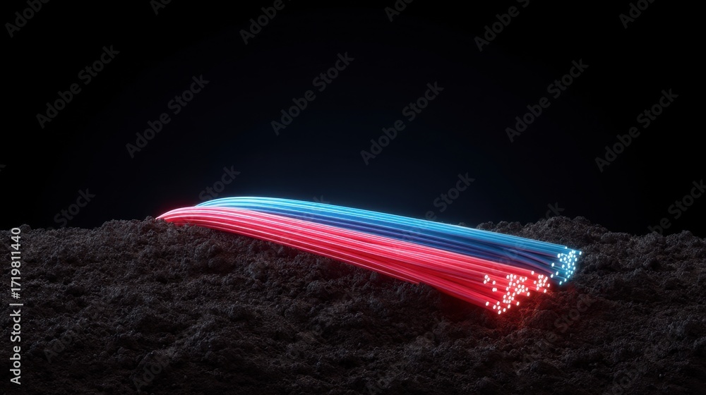 Poster vibrant light trails on dark surface creating a futuristic and abstract concept of energy flow throu