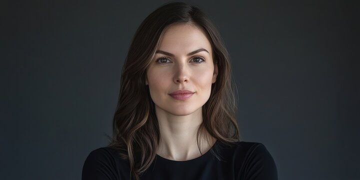Confident Woman Portrait Against a Dark Background, Perfect for Professional Use