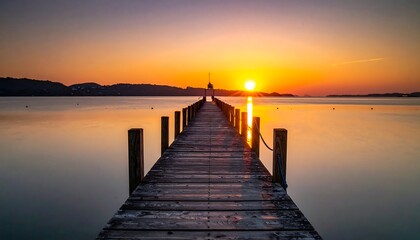 Fototapeta premium Sunrise over a tranquil wooden pier