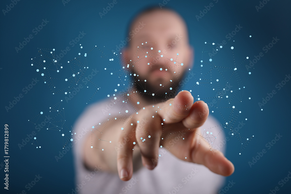 Aufkleber abstract image of a man interacting with a digital network, representing connection, technology, and