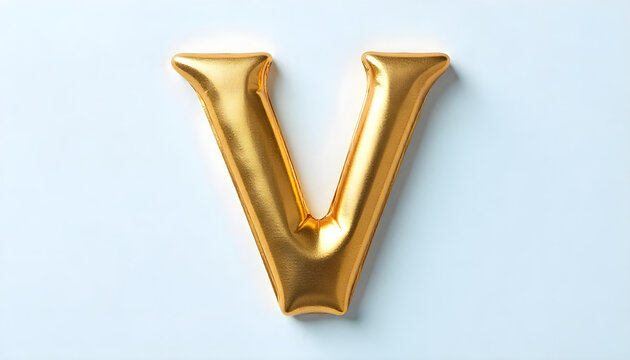 3D Gold Foil Balloon Letter V Isolated on White Background for Birthday and Party Celebration
