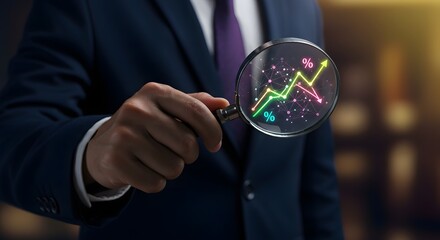 Businessman Analyzing Financial Growth Chart with Magnifying Glass