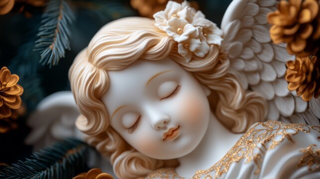 Serene Guardian Angel Figure Surrounded by Natural Elements and Decorative Accents