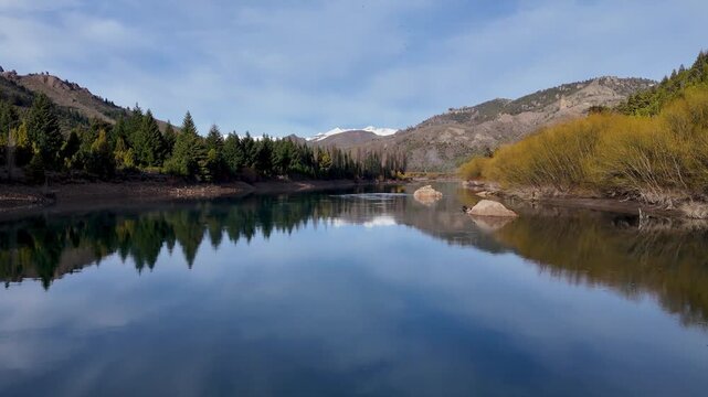 View of the Limay River and Route 237, Patagonia, Argentina.