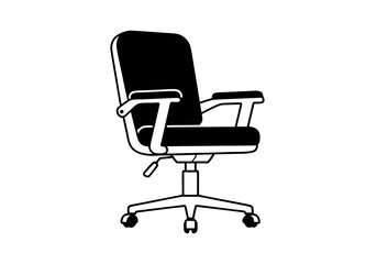 A flat vector home office chair icon illustration in black and white solid minimal modern furniture concept
