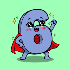 Cute Superhero Number 6 Character Vector Illustration