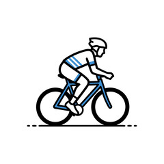 Cycling icon outline flat vector illustration in black white blue minimal clean sports activity design concept