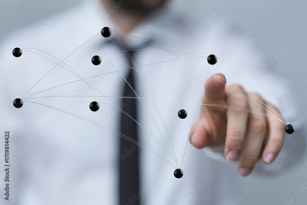 Poster abstract image of a businessman interacting with a network. ideal for technology, connection, and bu