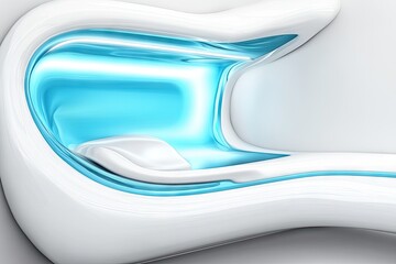 Futuristic, white, curved, interior, with turquoise accents