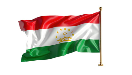 A detailed illustration of the waving flag of Uzbekistan, displayed against a plain black background, showcasing its vibrant colors and intricate design elements.