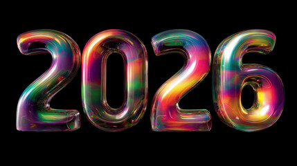 Colorful and vibrant 2026 numbers with glossy finish, reflecting light in playful manner, perfect for celebrating upcoming year