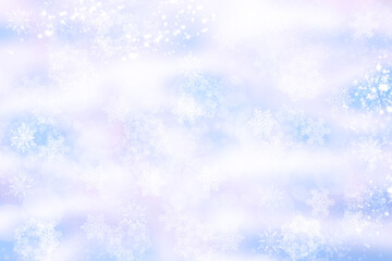 Abstract blurred festive delicate winter christmas or Happy New Year background with shiny blue and white bokeh lighted stars. Space for your design. Card concept.