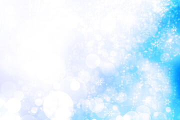 Abstract blurred festive delicate winter christmas or Happy New Year background with shiny blue and white bokeh lighted stars. Space for your design. Card concept.