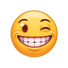 Happy Winking Emoji with Beaming Smile and Cheerful Expression on an Isolated White Background.